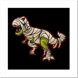 Dinosaur Wrapped In Bandages As A Mummy Costume On Halloween Posters and Art